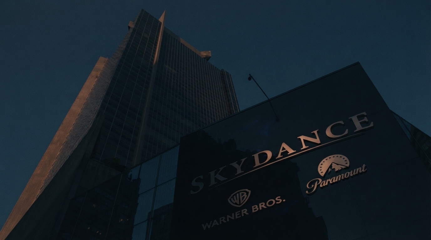 Editorial illustration for Skydance Merger Creates Media Colossus with $6 Billion Cost-Cutting Plan
